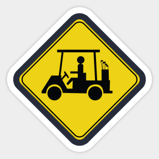 Caution Road Sign with Golf Cart Sticker